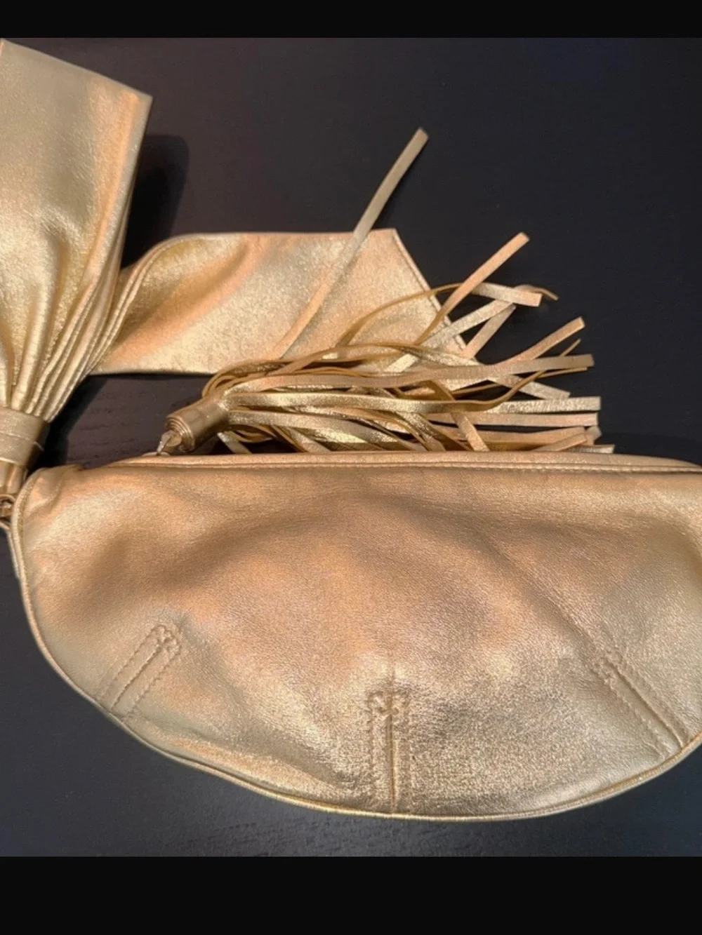 Sergio Rossi Metallic Gold Leather Wristlet Clutch with Tassel